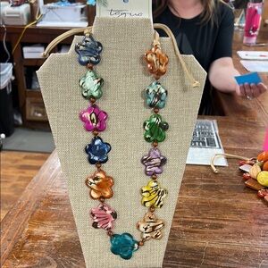 Tagua Multicolored Flower Paisley Necklace